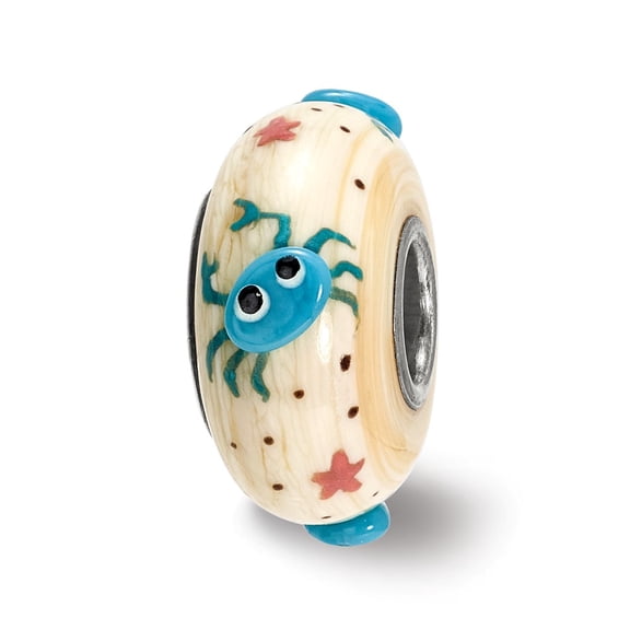 925 Sterling Silver Reflections Hand Painted Crab; Cream Glass Bead; for Adults and Teens; for Women and Men