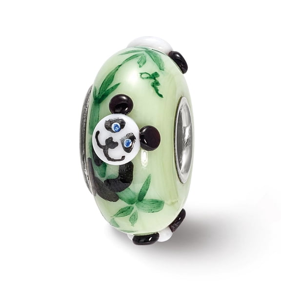925 Sterling Silver Reflections Hand Painted Panda; Green Glass Bead; for Adults and Teens; for Women and Men