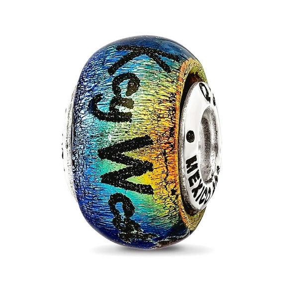 925 Sterling Silver Reflections Key West Orange Dichroic Glass Bead Charm 12.73x9.09mm Wide Pendant Necklace for Women