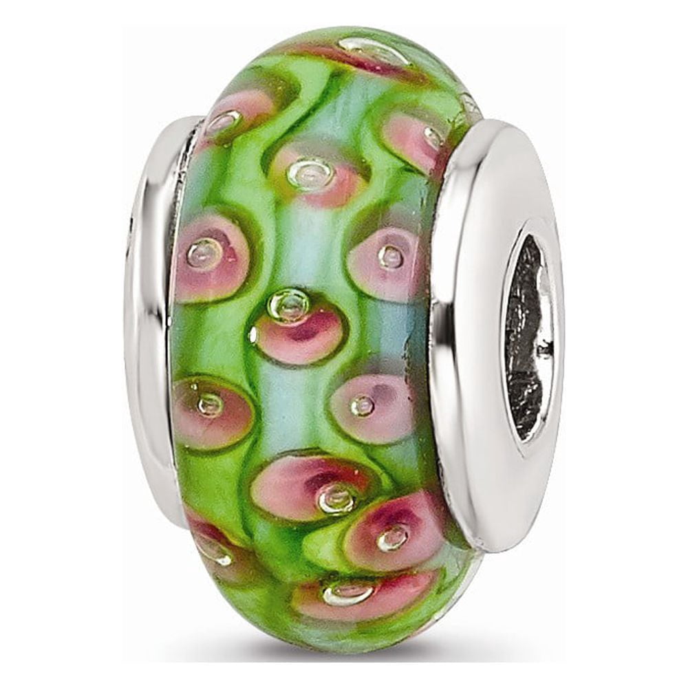 925 Sterling Silver Reflections Kids Green Blue Hand-blown Glass Bead; for Adults and Teens; for Women and Men