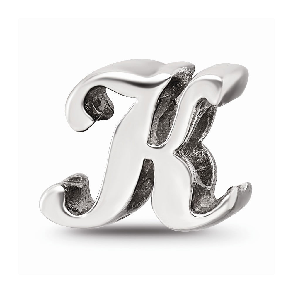 925 Sterling Silver Reflections Letter K Script Bead; for Adults and Teens; for Women and Men