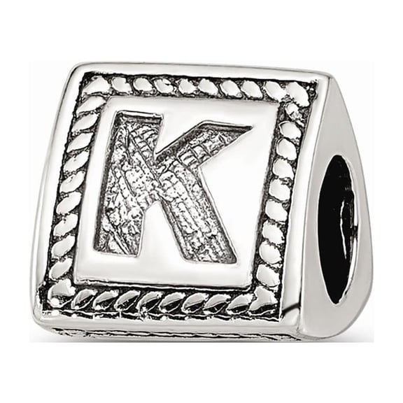 925 Sterling Silver Reflections Letter K Triangle Block Bead; for Adults and Teens; for Women and Men