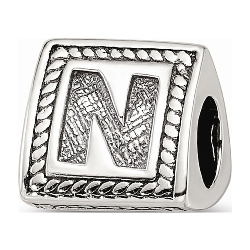 925 Sterling Silver Reflections Letter N Triangle Block Bead; for Adults and Teens; for Women and Men