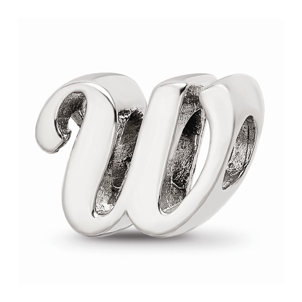 925 Sterling Silver Reflections Letter W Script Bead; for Adults and Teens; for Women and Men