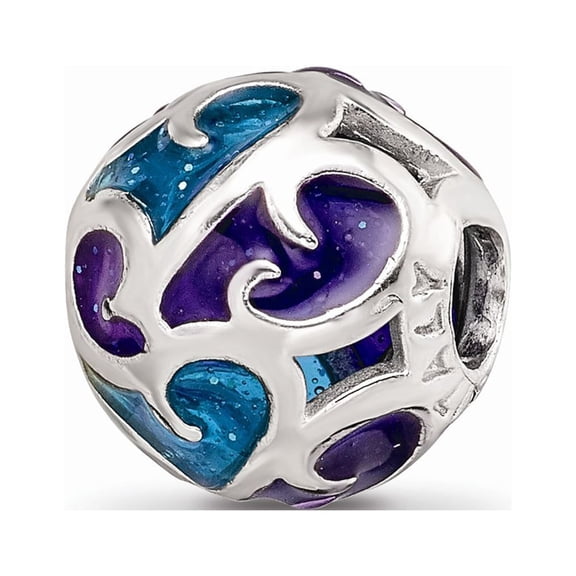 925 Sterling Silver Reflections Purple/Blue Filigree Enameled Bead; for Adults and Teens; for Women and Men