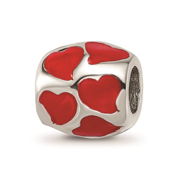 925 Sterling Silver Reflections Red Enameled Hearts Bead Charm Pendant Fine Jewelry For Women Gifts For Her