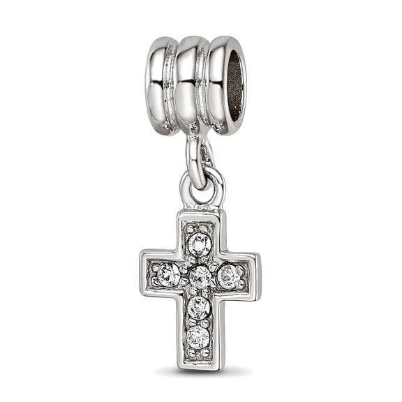925 Sterling Silver Reflections Rhod Plated Crystals From Religious Faith Cross Bead 19.72x1.41mm Wide Charm Pendant Nec