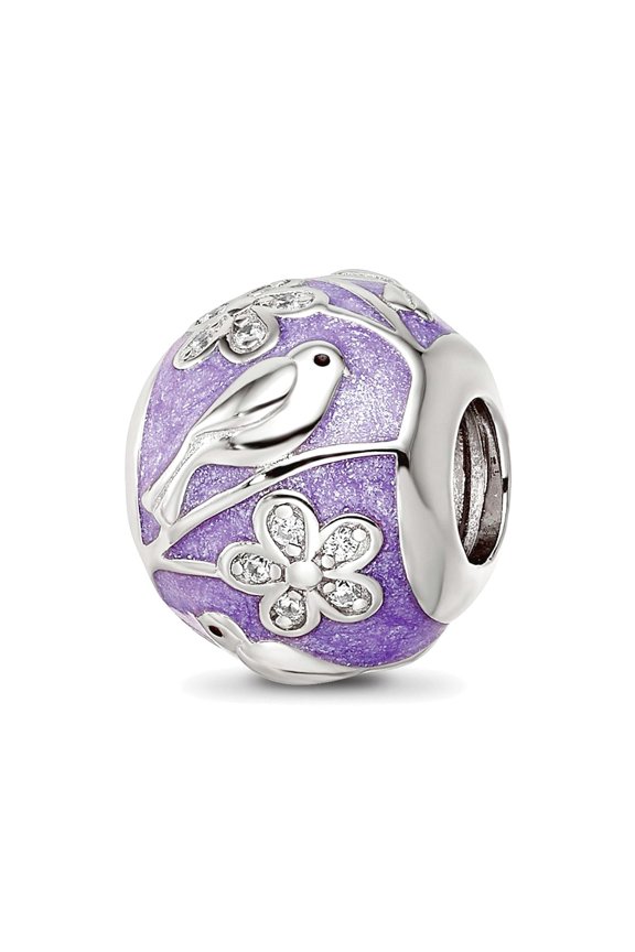 925 Sterling Silver Reflections Rhodium Plated Enamel Cubic Zirconia Spring Theme Bead 11.71x10.27mm Wide Charm Pendant