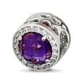 thumbnail image 1 of 925 Sterling Silver Reflections Rhodium Plated Purple Glass and Cubic Zirconia Love Heart Bead 12x11.46mm Wide Charm Pen, 1 of 2