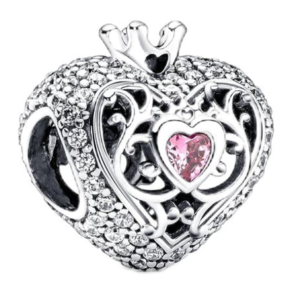 925 Sterling Silver Regal Crown & Heart Charm for Bracelet Charms Bangle Pendant Jewelry