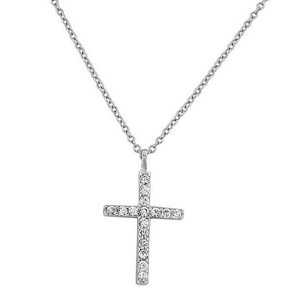 925 Sterling Silver Religious Cross White CZ Classic Pendant Necklace