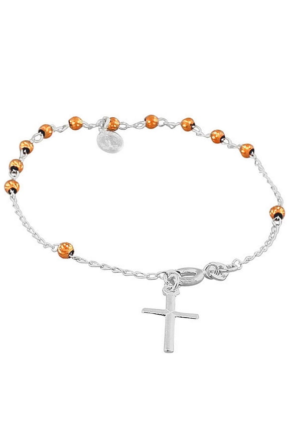 925 Sterling Silver Religious Latin Cross Virgin Mary Christian Chain Bracelet