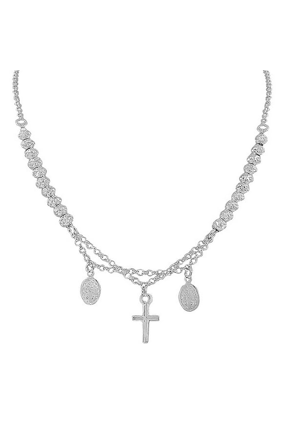 925 Sterling Silver Religious Latin Cross Virgin Mary Christian Necklace Chain