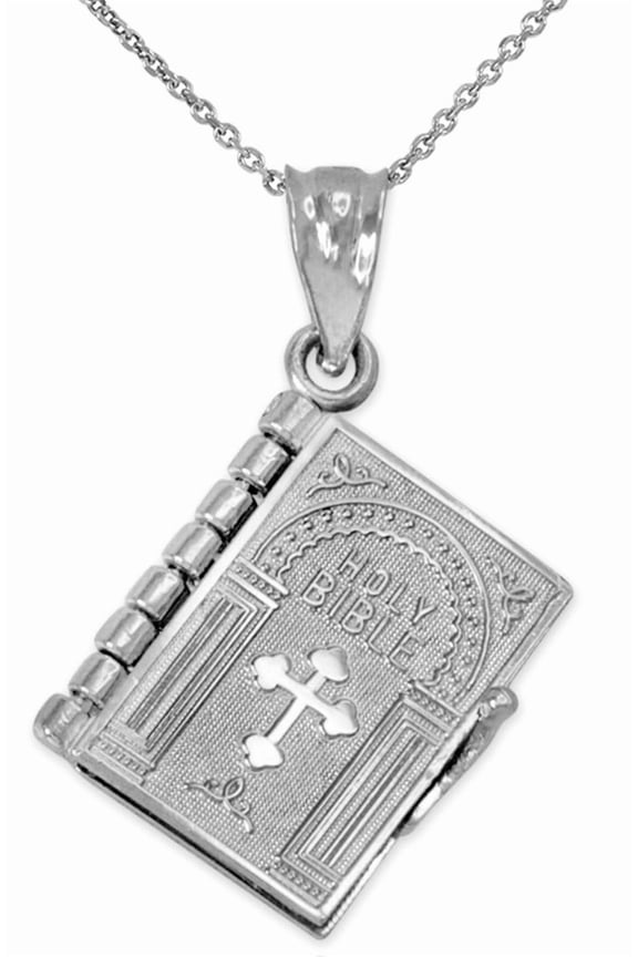 .925 Sterling Silver Religious Open Holy Bible Lord's Prayer Pendant Necklace (Pendant with 20" chain)