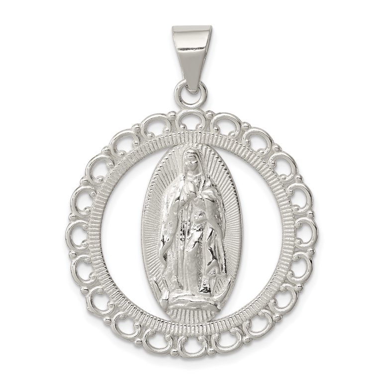925 Sterling Silver Religious Ruffled Circle Pendant Charm