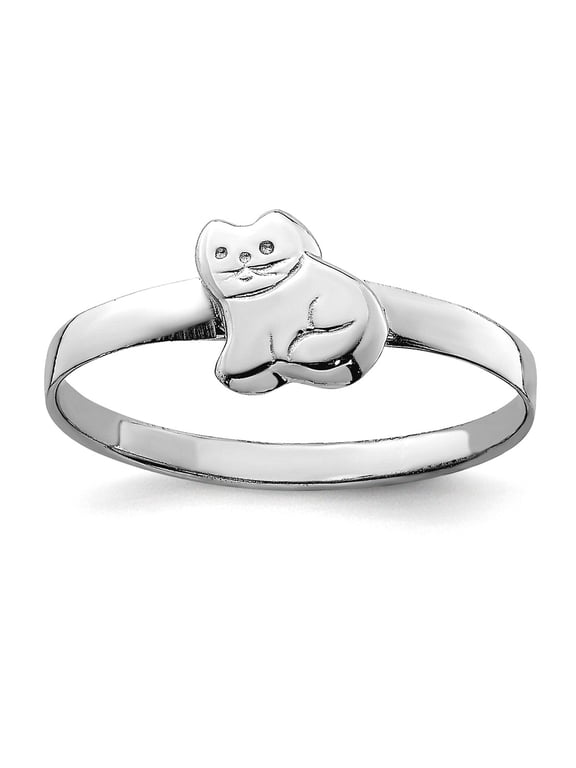 925 Sterling Silver Rh Plated Polished Kitty Cat Ring Size 4 Ring - .8 Grams