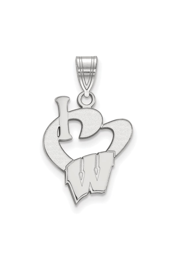 925 Sterling Silver Rh-p LogoArt University of Wisconsin Large I Love Logo Pendant; for Adults and Teens; for Women and Men