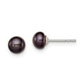thumbnail image 1 of 925 Sterling Silver Rh-plated 5-6mm Black FW Cultured Button Pearl Stud Earring; for Adults and Teens; for Women and Men, 1 of 1