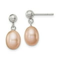 thumbnail image 1 of 925 Sterling Silver Rh-plated 7-8mm Pink FW Cultured Pearl Earrings; for Adults and Teens; for Women and Men, 1 of 1