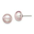 thumbnail image 1 of 925 Sterling Silver Rh-plated 9-10mm Purple FWC Button Pearl Earrings; for Adults and Teens; for Women and Men, 1 of 3