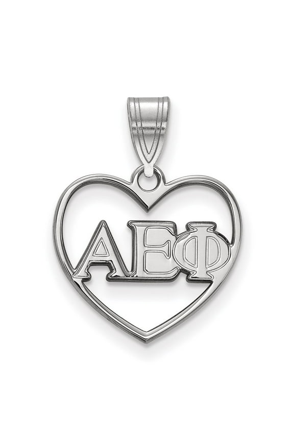 925 Sterling Silver Rh-plated LogoArt Alpha Epsilon Phi Heart Pendant; for Adults and Teens; for Women and Men