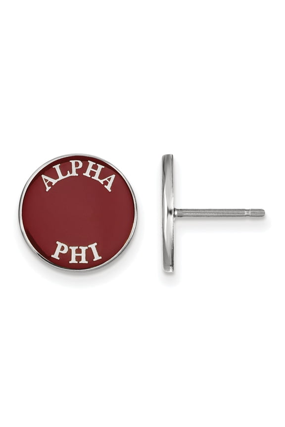 925 Sterling Silver Rh-plated LogoArt Alpha Phi Enameled Post Earrings; for Adults and Teens; for Women and Men
