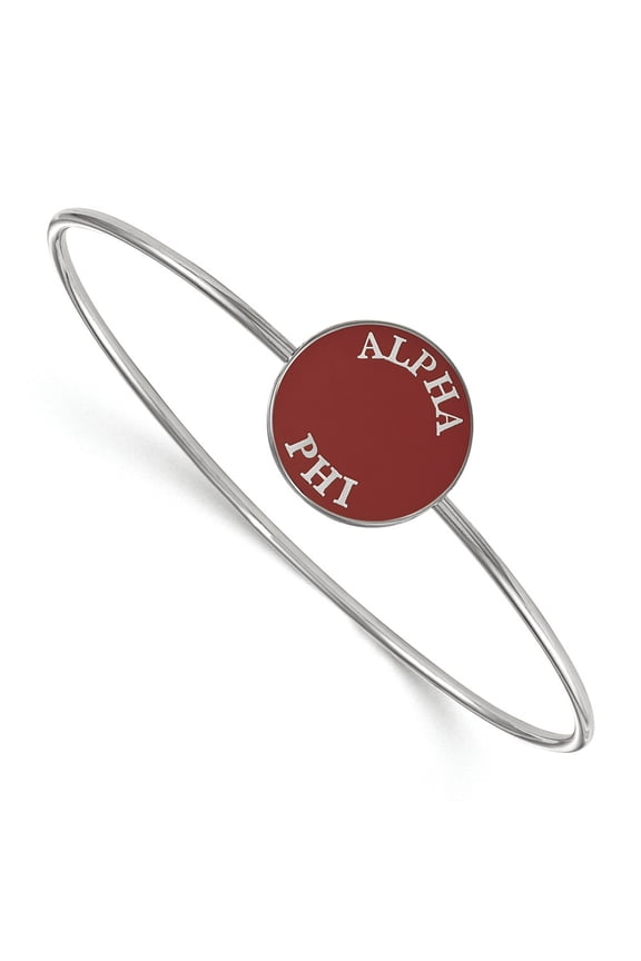 925 Sterling Silver Rh-plated LogoArt Alpha Phi Enameled Slip-on Bangle; 7 inch; for Adults and Teens; for Women and Men