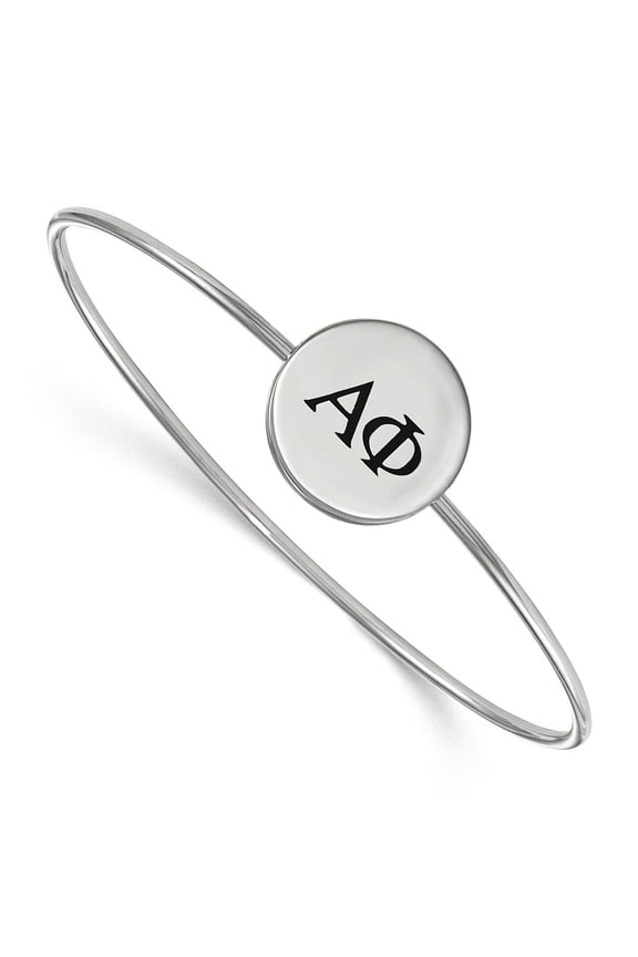 925 Sterling Silver Rh-plated LogoArt Alpha Phi Enameled Slip-on Bangle; 7 inch; for Adults and Teens; for Women and Men