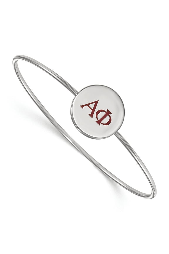 925 Sterling Silver Rh-plated LogoArt Alpha Phi Enameled Slip-on Bangle; 7 inch; for Adults and Teens; for Women and Men