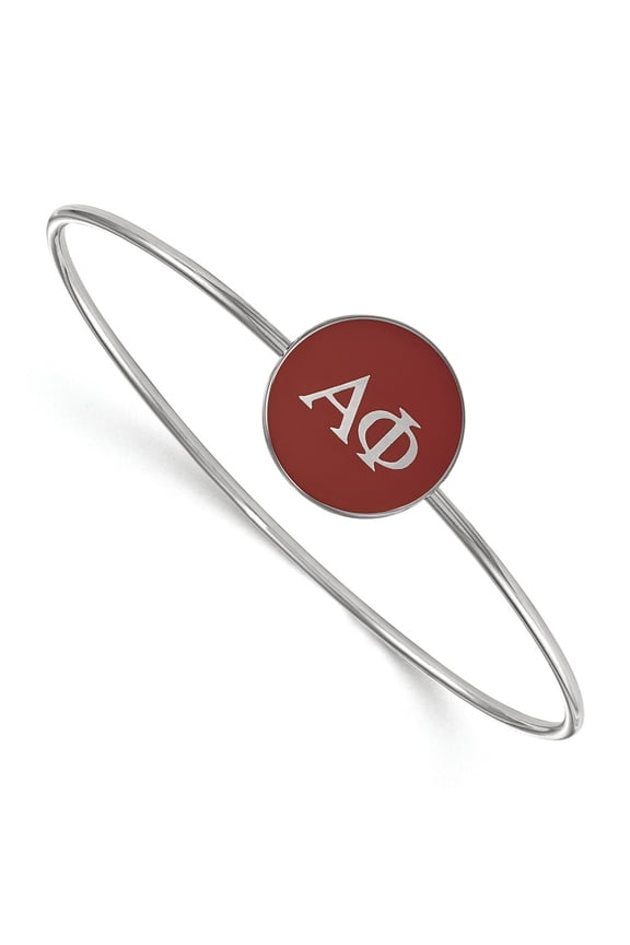 925 Sterling Silver Rh-plated LogoArt Alpha Phi Enameled Slip-on Bangle; 7 inch; for Adults and Teens; for Women and Men