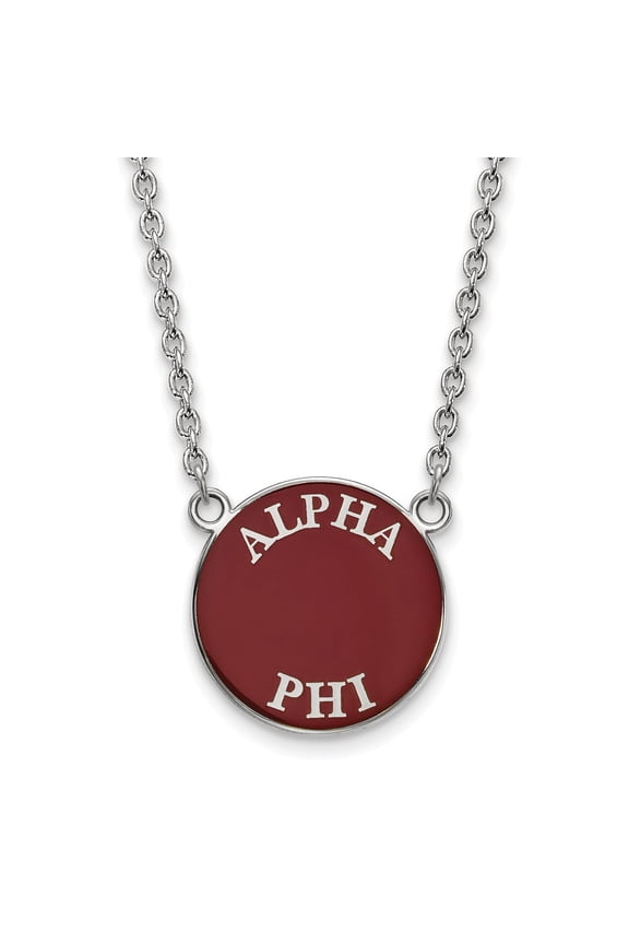 925 Sterling Silver Rh-plated LogoArt Alpha Phi Large Enl Pend With Necklace; 18 inch; for Adults and Teens; for Women and Men