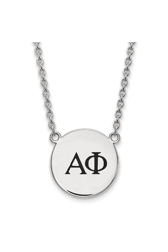 925 Sterling Silver Rh-plated LogoArt Alpha Phi Large Enl Pend With Necklace; 18 inch; for Adults and Teens; for Women and Men