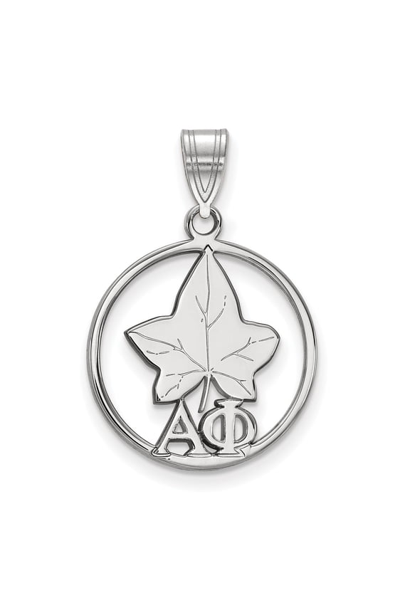 925 Sterling Silver Rh-plated LogoArt Alpha Phi Medium Circle Pendant; for Adults and Teens; for Women and Men