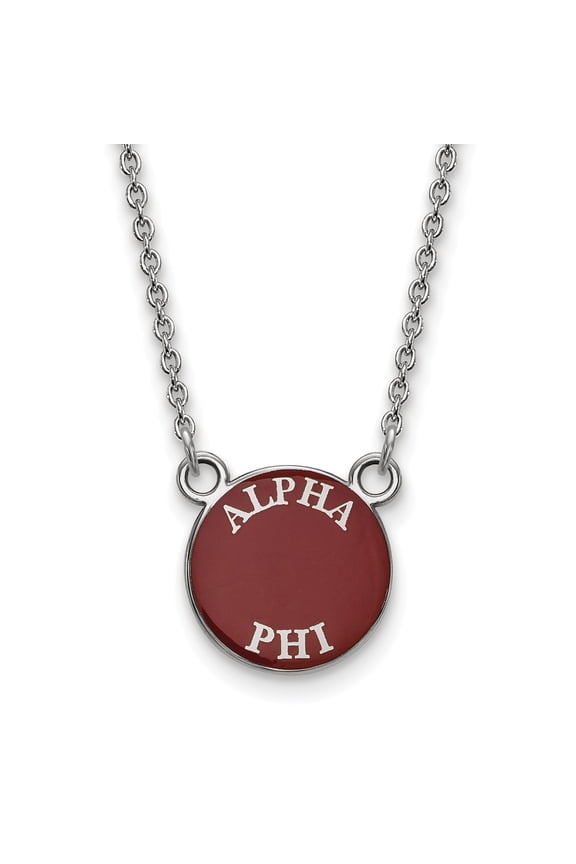925 Sterling Silver Rh-plated LogoArt Alpha Phi Sm Enl Pend With Necklace; 18 inch; for Adults and Teens; for Women and Men