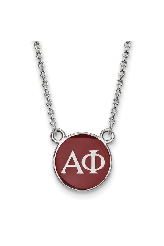 925 Sterling Silver Rh-plated LogoArt Alpha Phi Sm Enl Pend With Necklace; 18 inch; for Adults and Teens; for Women and Men