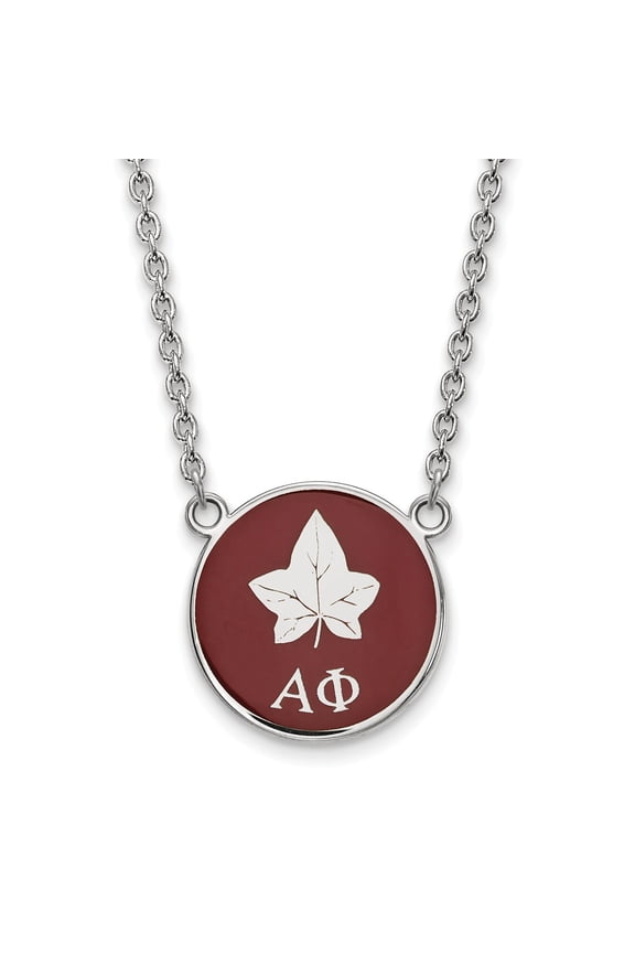 925 Sterling Silver Rh-plated LogoArt Alpha Phi Small Enl Pend With Necklace; 18 inch; for Adults and Teens; for Women and Men
