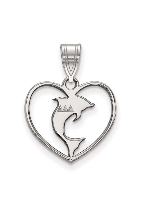 925 Sterling Silver Rh-plated LogoArt Delta Delta Delta Heart Pendant; for Adults and Teens; for Women and Men