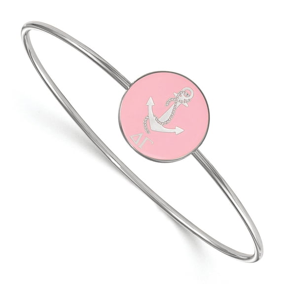 925 Sterling Silver Rh-plated LogoArt Delta Gamma Enameled Slip-on Bangle; 7 inch; for Adults and Teens; for Women and Men