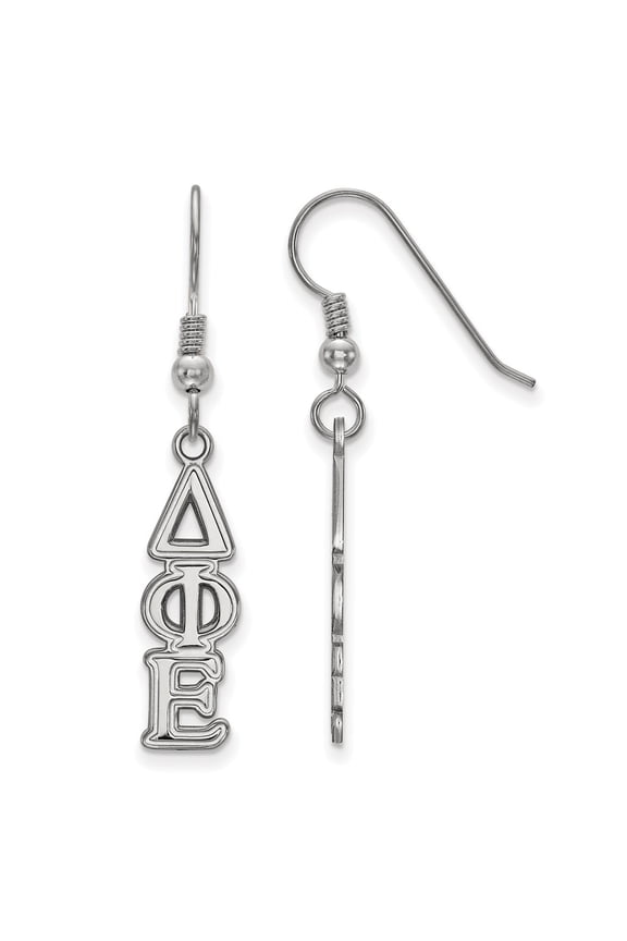 925 Sterling Silver Rh-plated LogoArt Delta Phi Epsilon Dangle Small Earrings; for Adults and Teens; for Women and Men
