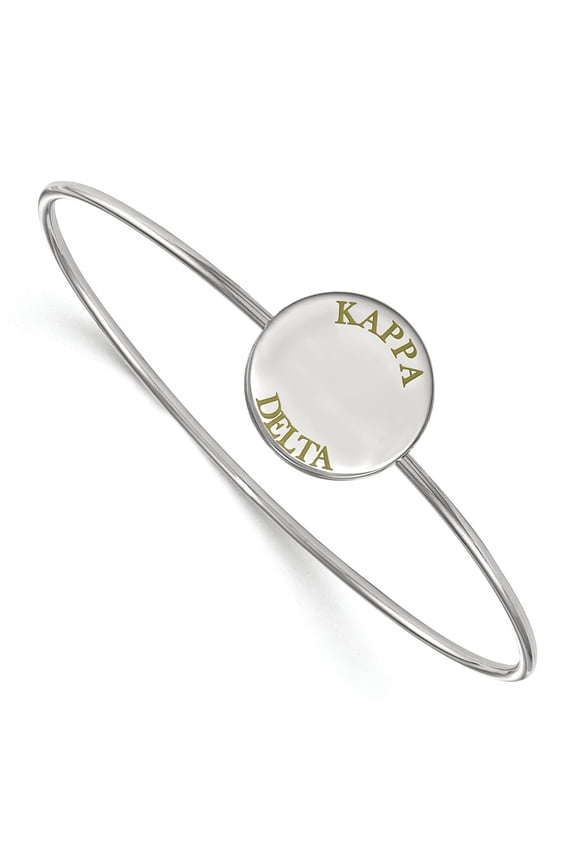 925 Sterling Silver Rh-plated LogoArt Kappa Delta Enameled Slip-on Bangle; 7 inch; for Adults and Teens; for Women and Men