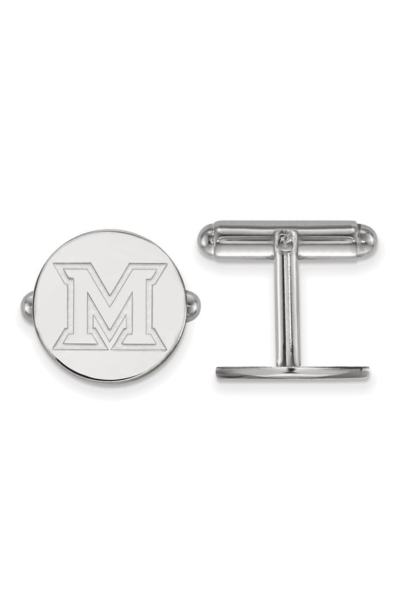 925 Sterling Silver Rh-plated LogoArt Miami University Cuff Link; for Adults and Teens; for Women and Men