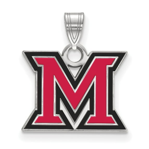 925 Sterling Silver Rh-plated LogoArt Miami University Small Enamel Pendant; for Adults and Teens; for Women and Men