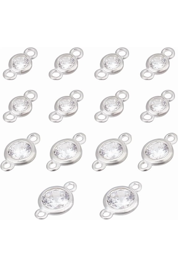 925 Sterling Silver Rhinestone Links 16pcs 3 Styles Jewellery Connectors Cubic Zirconia Charms Crystal Pendants Attachment Diamond for Bracelet Necklace Making DIY Crafts 7.4~10mm