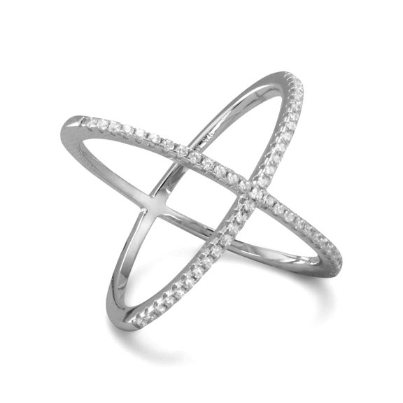 925 Sterling Silver Rhod. P. Criss Religious Faith Cross X Ring Signity Cubic Zirconias 20mm Wide Size 9 Ring for Women