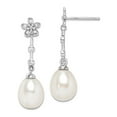thumbnail image 1 of 925 Sterling Silver Rhod Plat 8-9mm White Rice Freshwater Cultured Pearl Cubic Zirconia Earrings Measu 30.2mm long Stud, 1 of 2