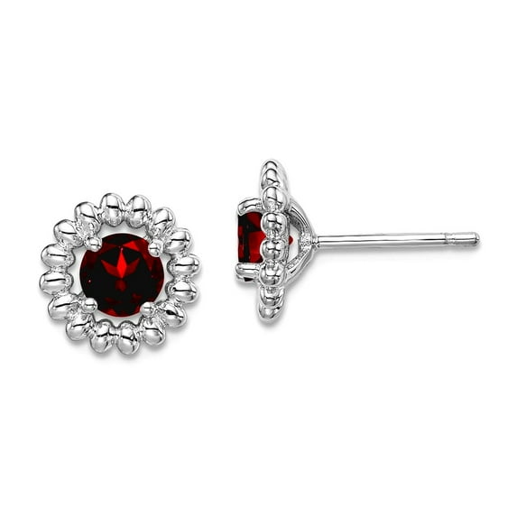 925 Sterling Silver Rhod Plat Garnet Earrings 10x10mm Wide Stud Earring for Women - 1.20 cwt