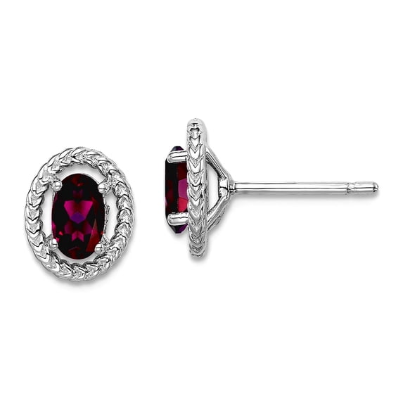 925 Sterling Silver Rhod Plat Rhodolite Garnet Oval Post Earrings 9.6x7.85mm Wide Stud Earring for Women