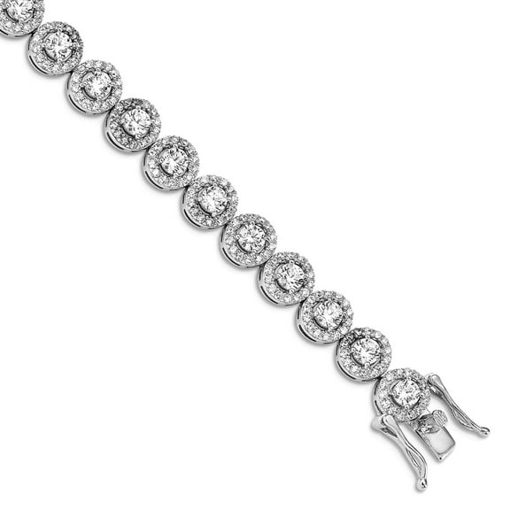 925 Sterling Silver Rhod Plated Cubic Zirconia Tennis Bracelet 7.5 Inch 7.4mm Wide Tennis Bracelet for Women