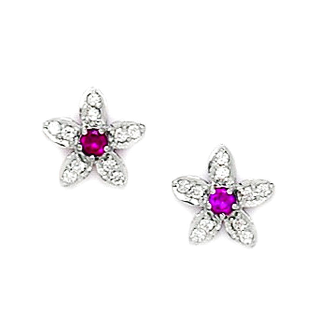 925 Sterling Silver Rhod. Plated July Red 3x3mm CZ Flower Screw Back Earrings 10x10mm Stud Earring for Women