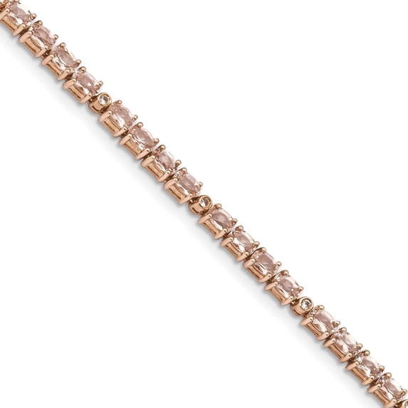 925 Sterling Silver Rhod and Rose Gold-plate Morganite, Crtd. White Sapphire Bracelet